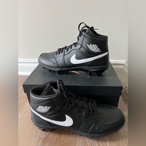 Jordan 1 Football Cleats Mid TD Black White FJ6805-001 Mens Size 14 Rare Panda